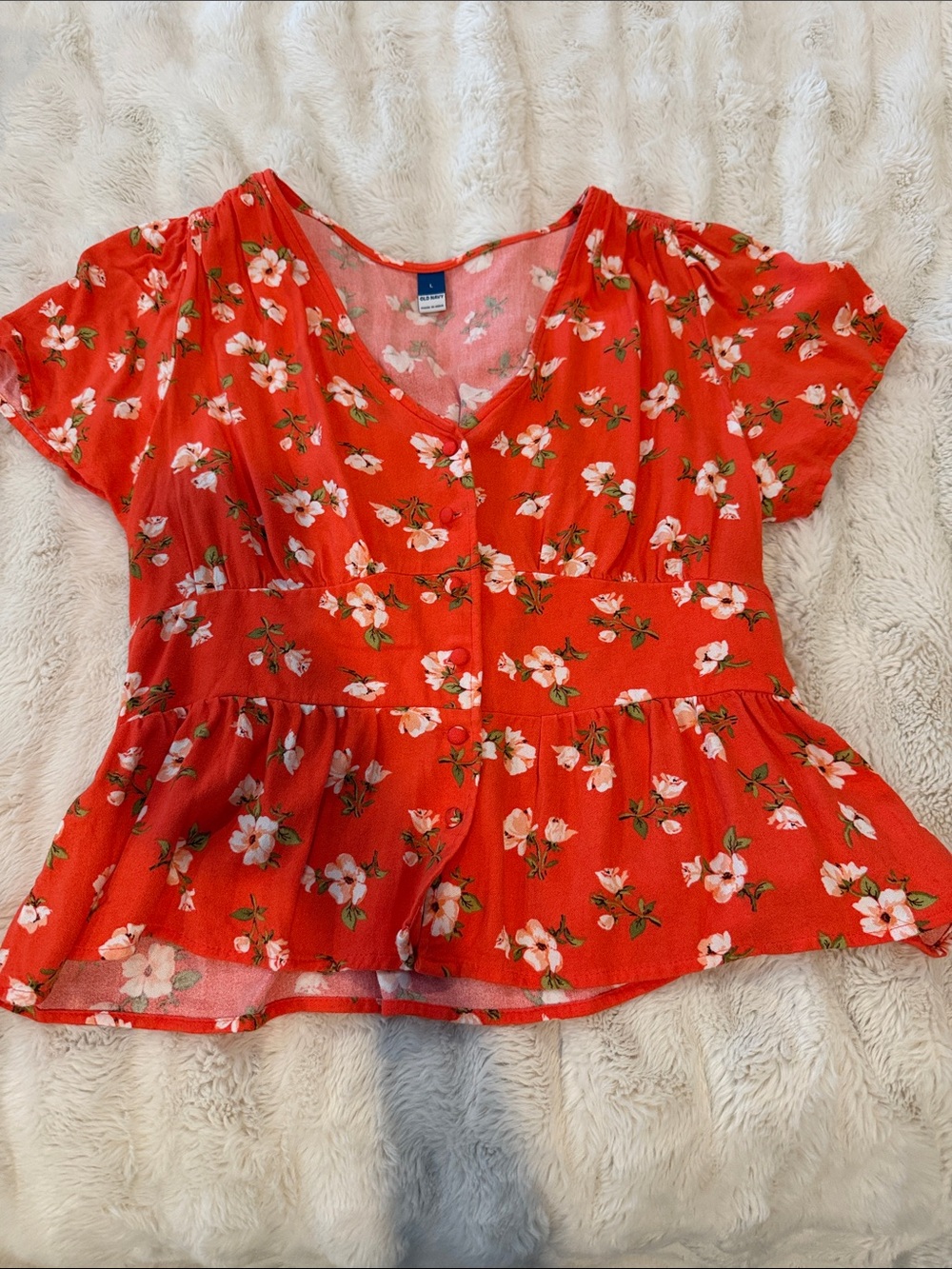Old Navy Red Floral Button-Front Peplum Blouse